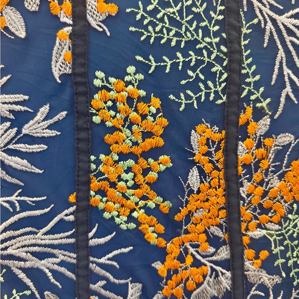 2X Reba Woman Embroidered Blue + Orange Floral Dress w/elastic waistband at back - Picture 3 of 6
